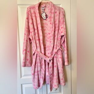 Hello Kitty Pink Plush Bathrobe by Sanrio Size L  NWT
